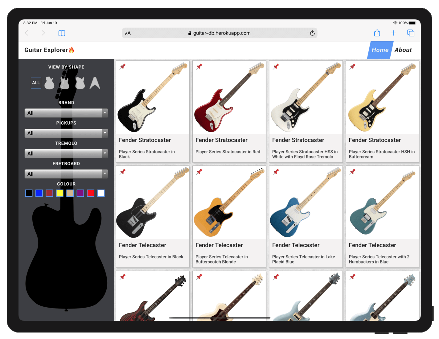 Screenshot of Guitar Explorer main page